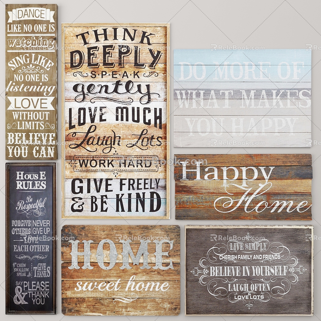 Modern wood board signboard combination modern wood board blackboard signboard set decoration 3d model