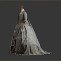 Vintage Elegant Blue Beige Long Dress With Floral Pattern And Decorative Details