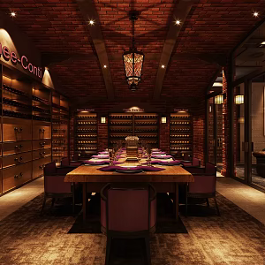 American Style Wine Cellar Industrial Style Wine Cellar Red Wine Cabinet Round Dining Table American Style Sofa Combination Tibetan Wine 3d model