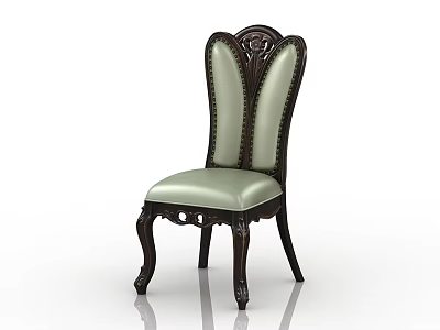Classic Style Dining Chair With Dark Wooden Frame Light Green Leather Seat And Carved Legs 3d model