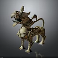 Golden Mythical Beast Statue With Intricate Horns Mane And Tail Details