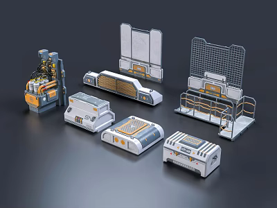 Futuristic Sci Fi Scene Components Including Console Platform And Fence Structures 3d model