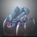 Blue Fantasy Creature with Spiked Carapace Sharp Claws Menacing Fangs and Pink Accents