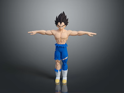 Vegeta Muscular Figure With Black Spiky Hair And Blue Shorts Arms Outstretched 3d model