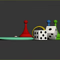 Colorful Board Game Accessories Featuring Spinner Wheel Dice And Red Blue Green Yellow Cone Markers