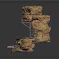 Decorative 3D Rock Layered Structure With Staircase Platform And Metal Railings