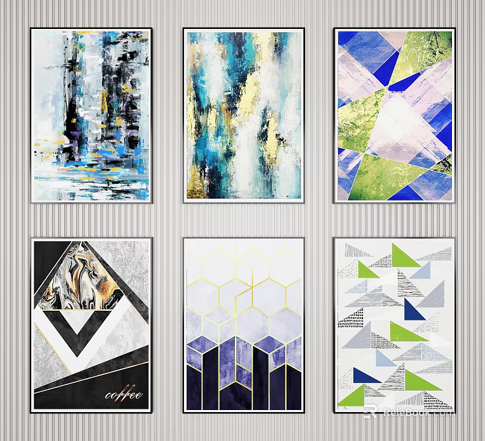 Modern Abstract Wall Art With Geometric Patterns And Colorful Interior Designs 3d model