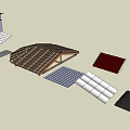 Wooden Roof Frame Structure With Various Tile Designs And Architectural Components 3d model