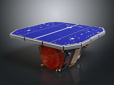 Solar Powered Daily Electrical Appliance With Hexagonal Blue Panel And Red Base Design 3d model