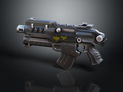 Futuristic Sci Fi Weapon Design With Black Mechanical Structure And Yellow Emblem 3d model