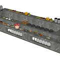 Gray Buffet Counter Featuring Various Foods Tableware And Display Arrangement 3d model