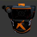 Stylish Dark Blue and Orange Backpack with X Shaped Design and Black Orange Baseball Bat
