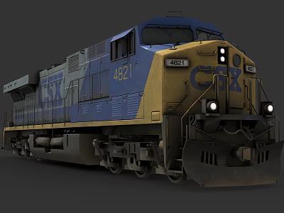 Functional Blue And Yellow Locomotive With CX Logo And Number 4821 Details 3d model