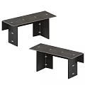 Pair of Dark Wood Writing Desks With Black Legs Drawers And Cable Holes