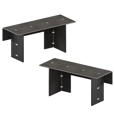Pair of Dark Wood Writing Desks With Black Legs Drawers And Cable Holes 3d model
