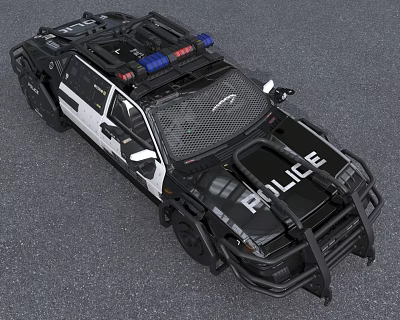 Black And White Police Car With Emergency Lights And Gear 3d model Black And White Police Car With Emergency Lights And Gear 3d model