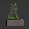 Miniature Tower Model With Moss Covered Structure And Surrounding Green Plants
