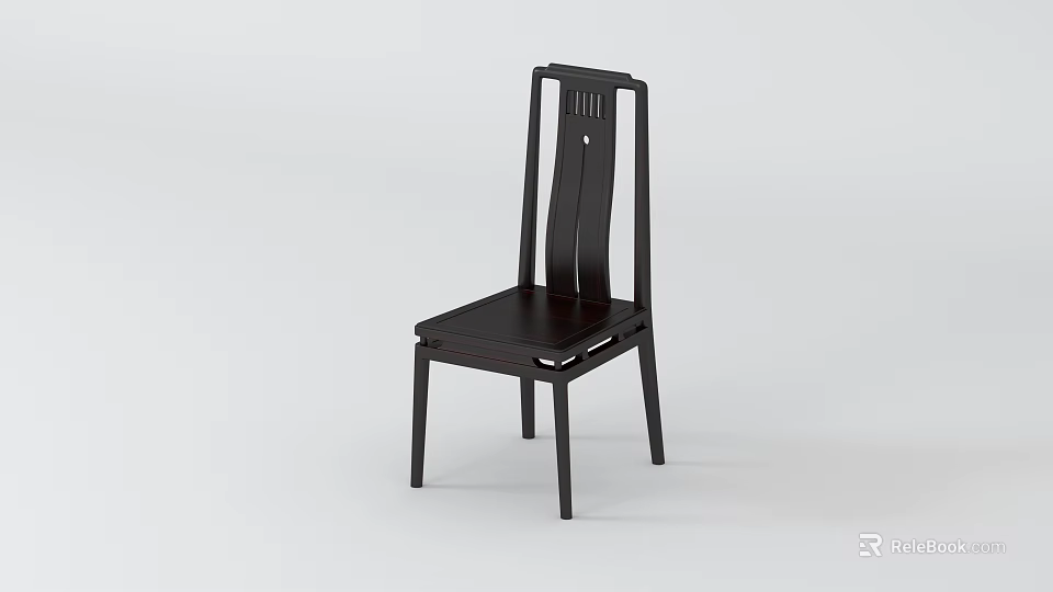 Dark Wood Dining Chair With Simple Design And Vertical Slat Backrest 3d model 