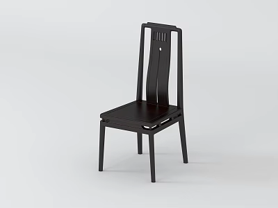 Dark Wood Dining Chair With Simple Design And Vertical Slat Backrest 3d model