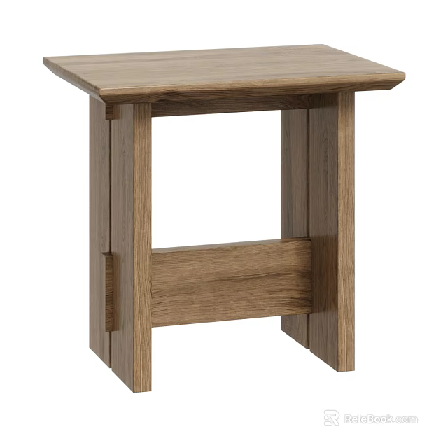 Modern Simple Wooden Stool Featuring Square Top And Sturdy Wood Legs 3d model 