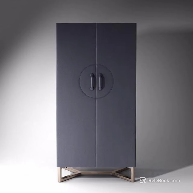 Modern Dark Colored Wardrobe With Double Doors Circular Accent And Sleek Design 3d model