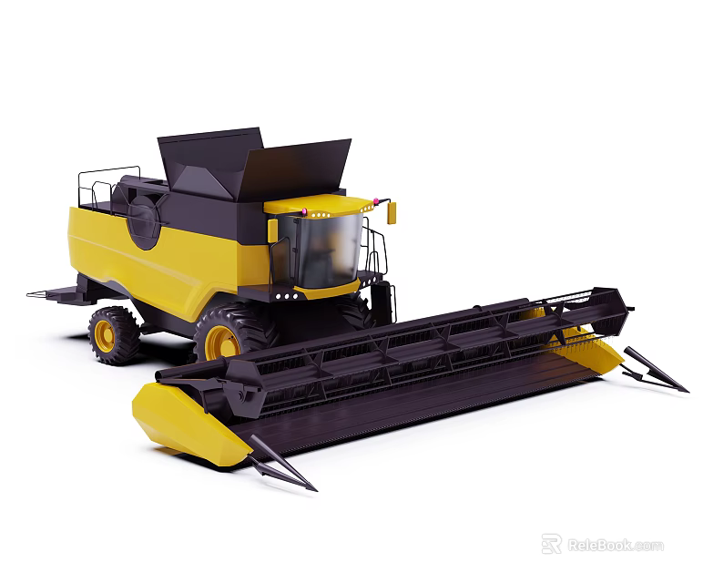 Yellow Combine Harvester With Large Efficient Cutting Mechanism For Agricultural Use 3d model 