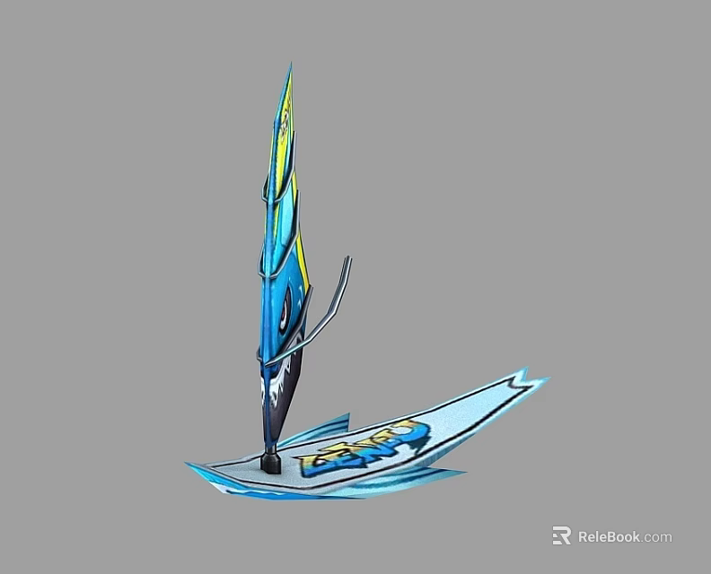 Traditional Wooden Boat with Colorful Blue Yellow Sail and Elegant Hull Design 3d model 