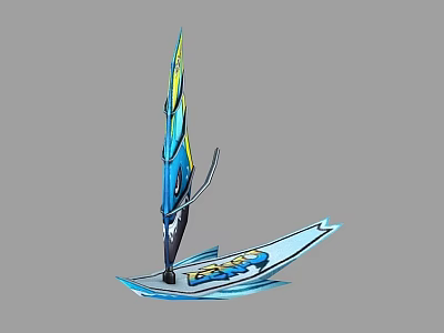 Traditional Wooden Boat with Colorful Blue Yellow Sail and Elegant Hull Design 3d model