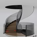Modern Spiral Staircase With Glass Railing And Brown Steps In Minimalist Interior
