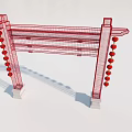 Traditional Chinese Red Archway With Detailed Wireframe Structure And Stone Bases