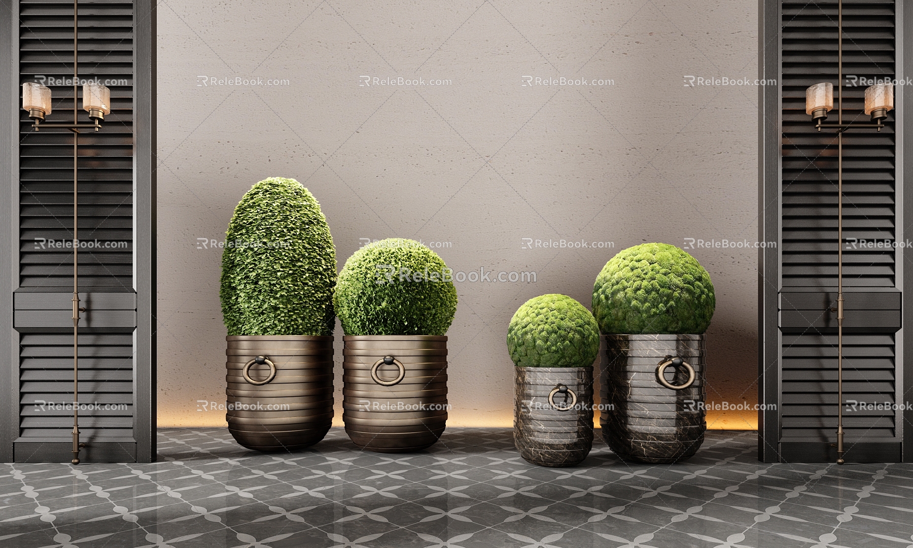 CCD Hotel Mossy Ball Potted Green Plant Bonsai Flower Pot 3d model