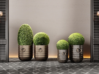 CCD Hotel Mossy Ball Potted Green Plant Bonsai Flower Pot 3d model