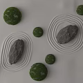 Minimalist Background Wall Decor With Green Moss Balls Gray Stones And White Concentric Circles
