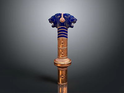 Intricate Sculpture Carving with Blue Elephant Heads and Gold Decorative Column 3d model