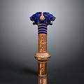 Intricate Sculpture Carving with Blue Elephant Heads and Gold Decorative Column