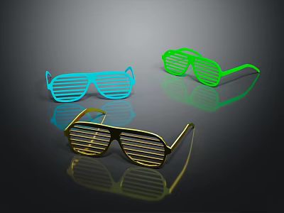 Stylish Sunglasses with Blue Green and Gold Frames for Modern Fashion Look 3d model