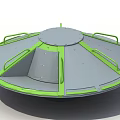 Gray And Green Circular Playground Equipment Platform With Green Handrails And Round Surface