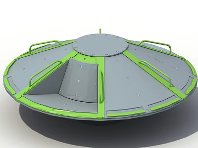 Gray And Green Circular Playground Equipment Platform With Green Handrails And Round Surface 3d model