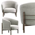 Modern Light Gray Fabric Accent Chair With Curved Armrests And Wooden Legs