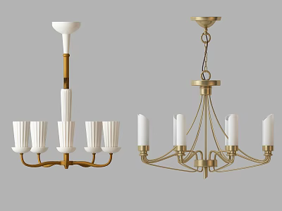 Modern And Vintage Style Chandeliers With White Glass Shades And Candle Arms 3d model