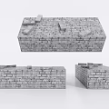 Gray Brick Wall Component with Textured Stacked Bricks and Various Forms 3d model