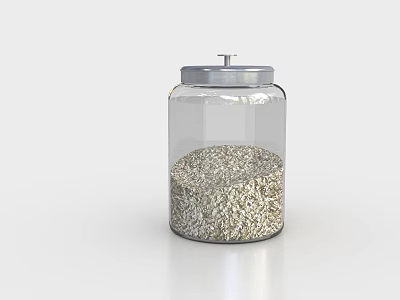 Transparent Glass Spice Jar With Silver Lid Containing Granular Seasoning On White Surface 3d model