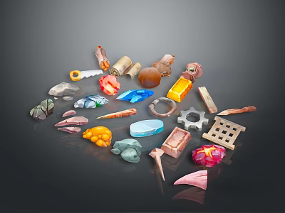 Colorful 3D Scene Components With Various Shaped Gears Gems Keys And Tools 3d model