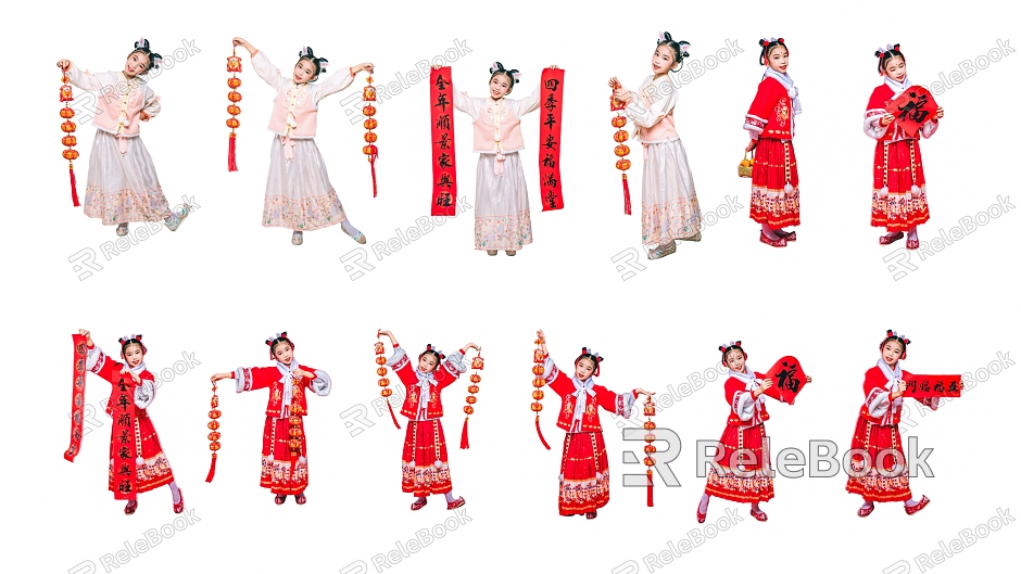 2D New Year Atmosphere Characters Children 2D Plane Characters New Year Spring Festival couplets model