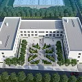 Modern Industrial Factory Complex With White Buildings Gray Roofs Green Surroundings Parking Area And Road
