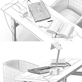 Dark Wood Desk Setup With Modern Lamp Leather Notebook Open Book And Beige Chair
