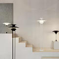 Modern Lighting Combination with White Floor Lamp and Black Table Lamp on White Pedestals