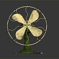 Vintage Computer Cooling Fan With Golden Blades Green Base And Metal Frame
