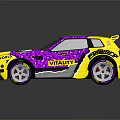 Vibrant Purple Yellow Racing Style Car With Rear Spoiler And Modified Design