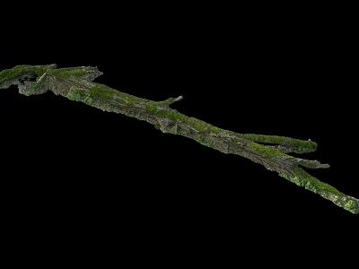 Long Rustic Stone Wood Decorative Structure Covered With Fresh Green Moss 3d model